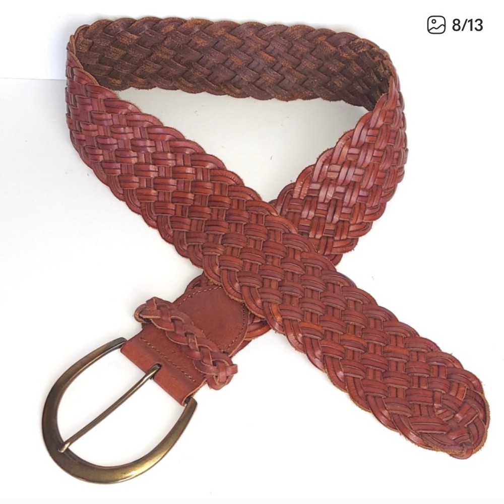 Express Brown Woven Leather Braided Belt - Picture 8 of 13